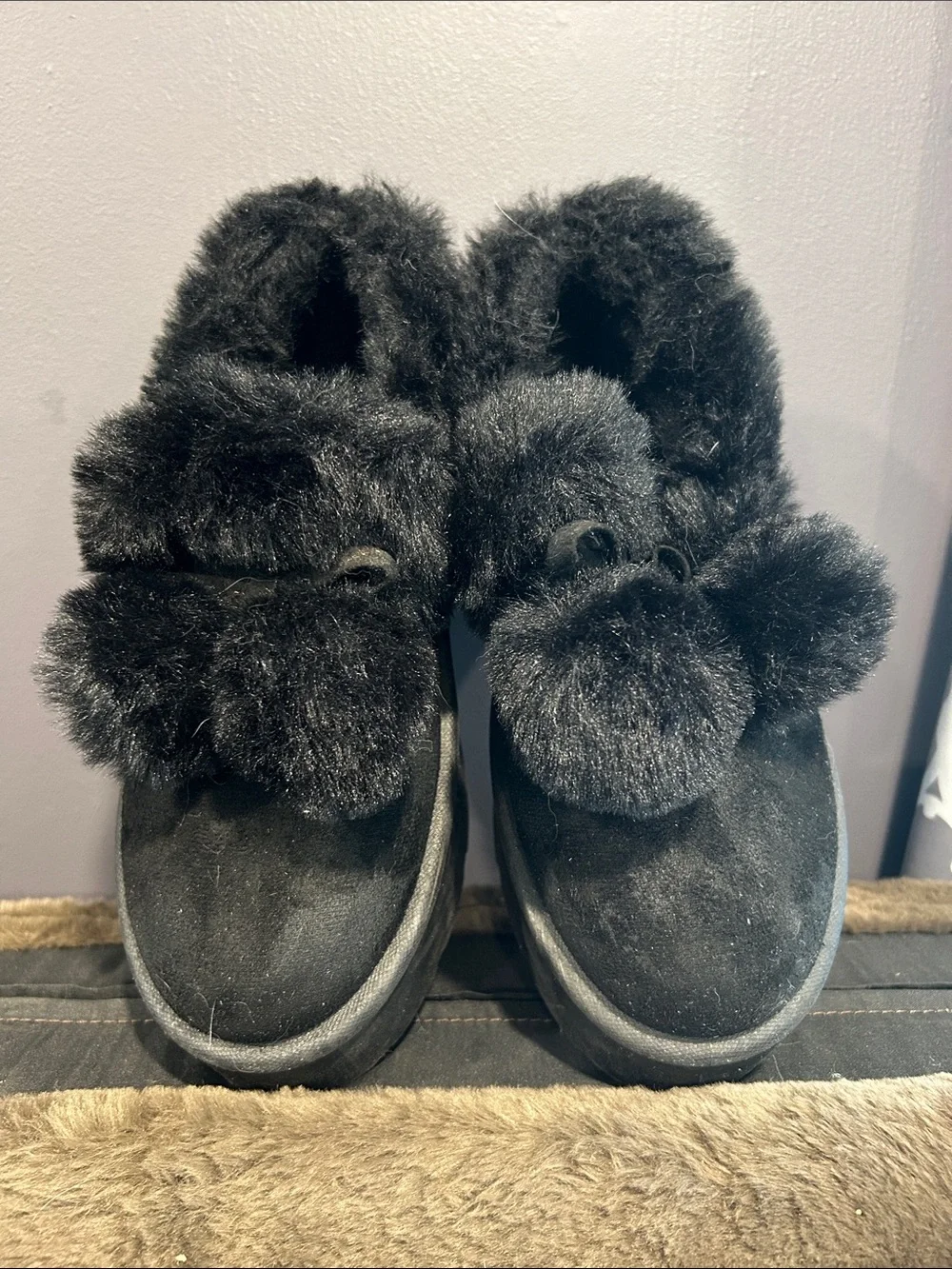ROUGE Helium Faux Fur Lined Black Slip-On Platform Clog